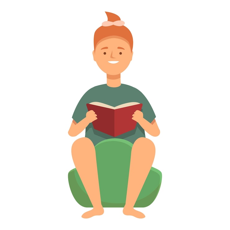 Vector baby op het toilet leest boek icoon cartoon vector zorg klein