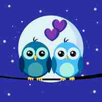 Vector baby owl in love hand drawn cartoon character sticker icon concept isolated illustration