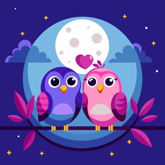 Vector baby owl in love hand drawn cartoon character sticker icon concept isolated illustration