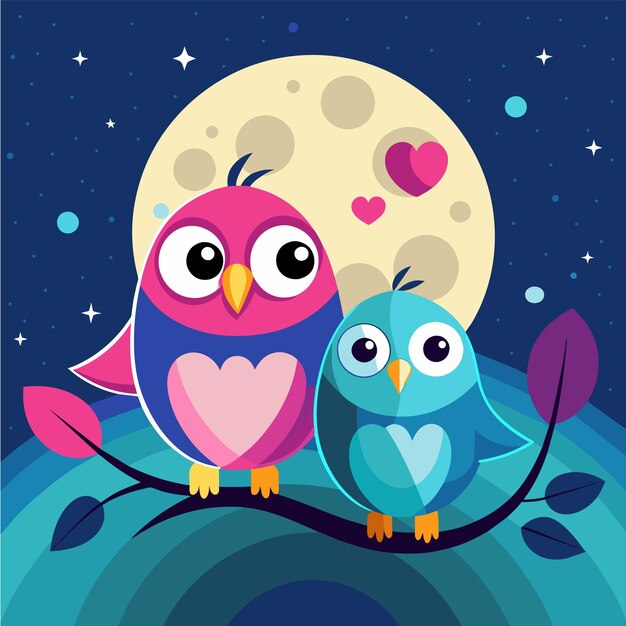 Vector baby owl in love hand drawn cartoon character sticker icon concept isolated illustration