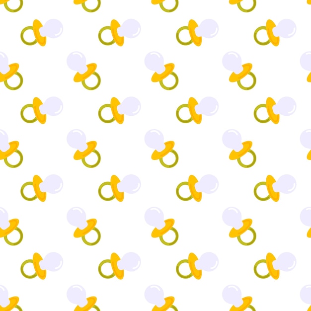 Baby pacifier seamless pattern Yellow soother background Vector illustration