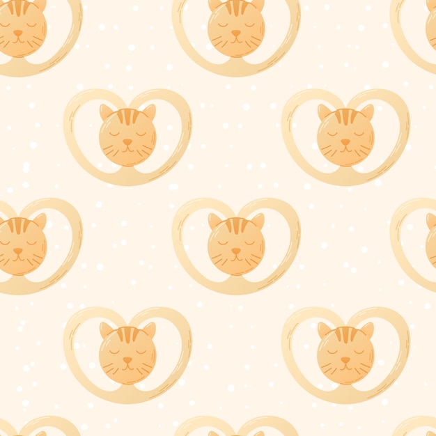 Baby pacifier with a picture of a cat flat style Vector seamless cartoon pattern