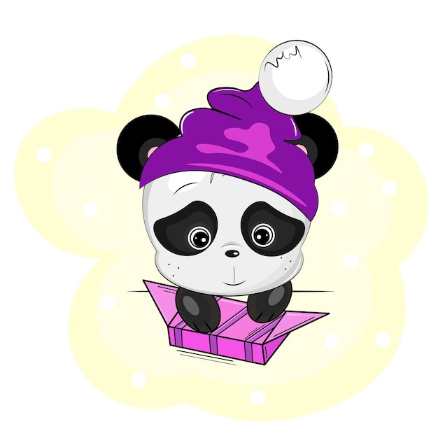 Baby panda in a hat with candy