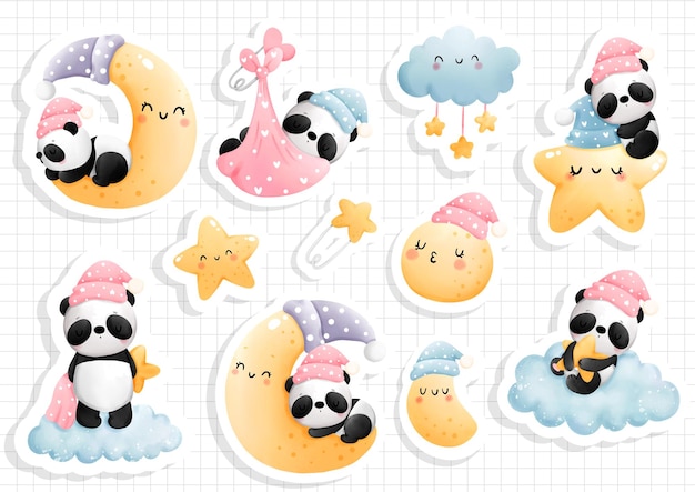 Vector baby panda sticker scrapbook vector illustration