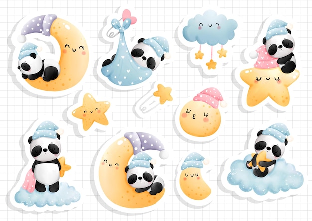 Baby panda sticker scrapbook Vector illustration