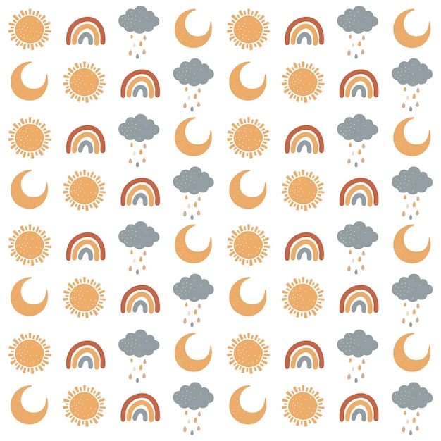 Baby patroon illustratie zon wolk en regenboog patroon kid papier vector