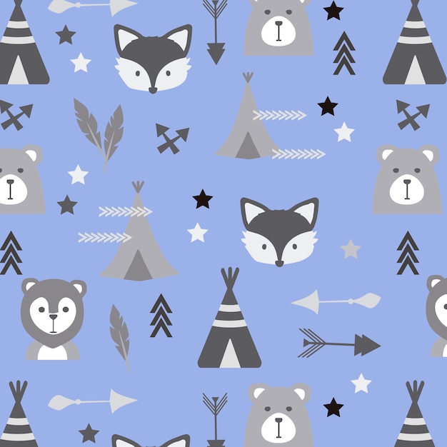 Baby pattern, лиса, лев, медведь и индийский стиль