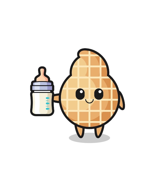 Baby peanut cartoon character with milk bottle