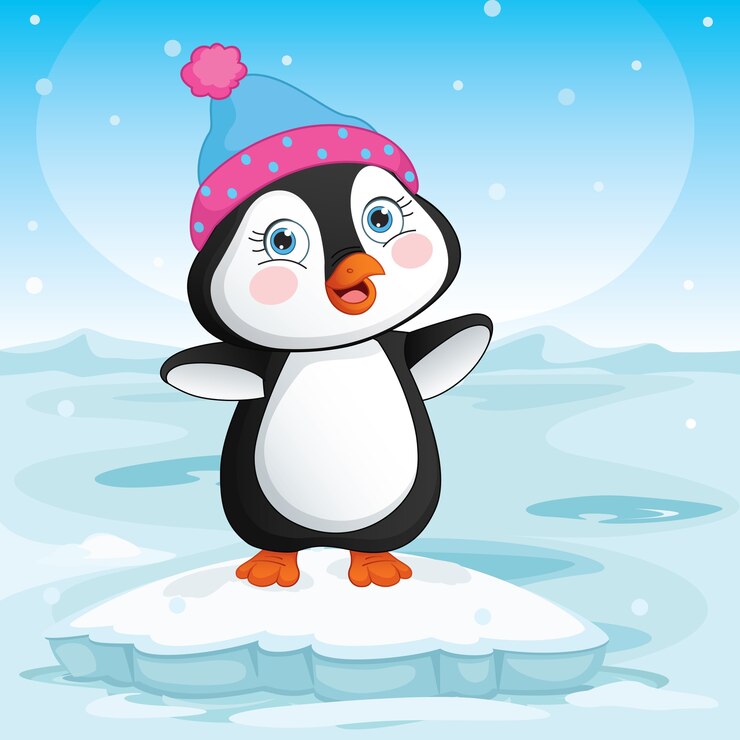 Vector baby penguin standing on ice