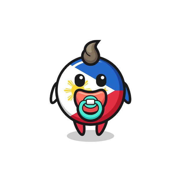 젖꼭지가 있는 아기 필리핀 국기 배지 만화 캐릭터, 티셔츠, 스티커, 로고 요소를 위한 귀여운 스타일 디자인