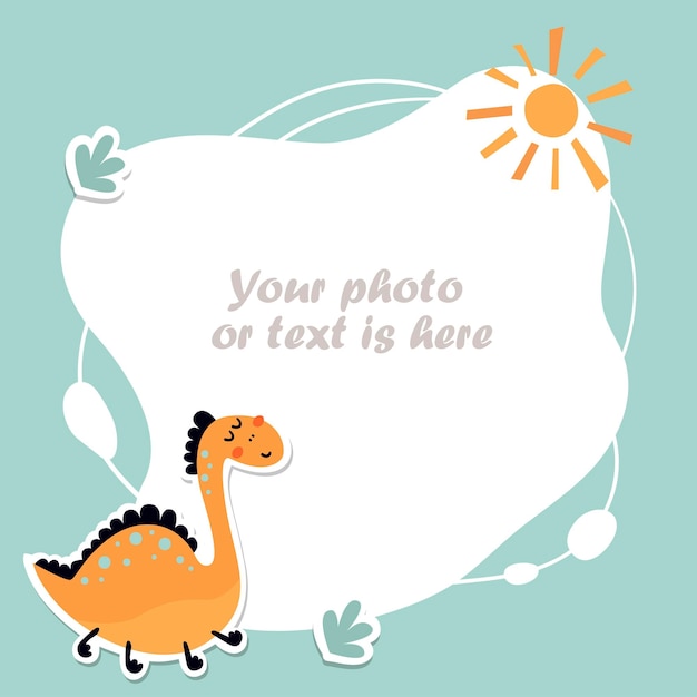 Baby photo frame invitation template with dinosaur