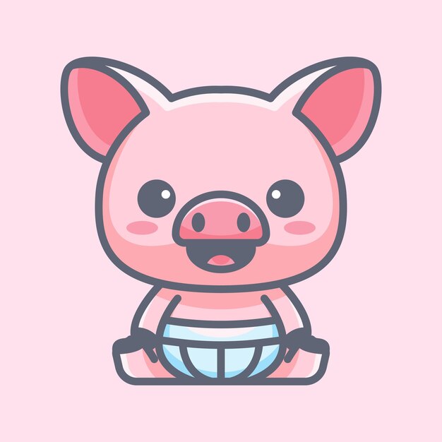 Cute kawaii head pig mascot cartoon logo design icon illustration