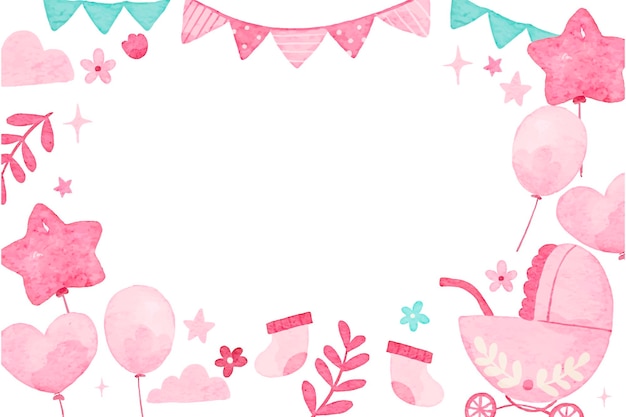 Baby Pink Girl Background Elements in Watercolor Style