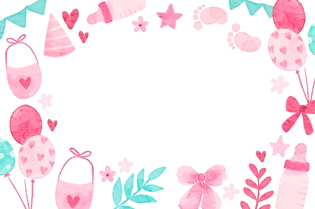 Vector baby pink girl background elements in watercolor style