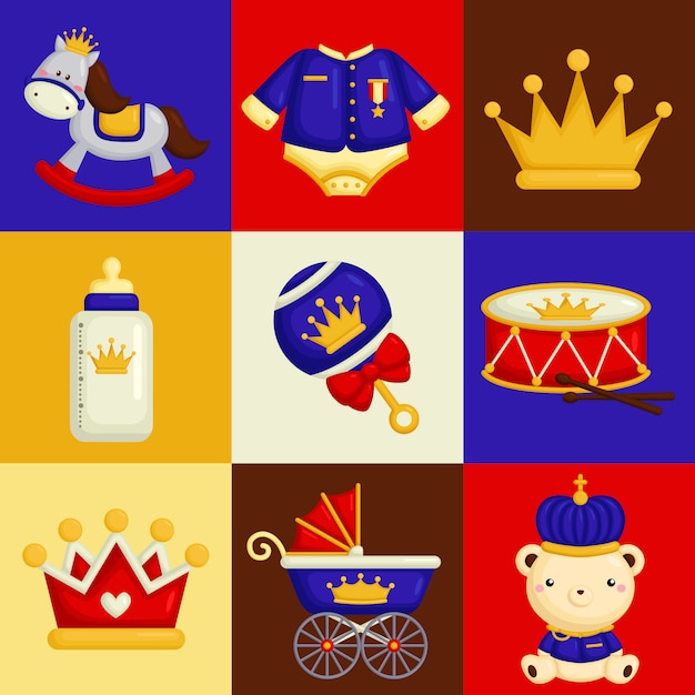 Baby prince items in square composition