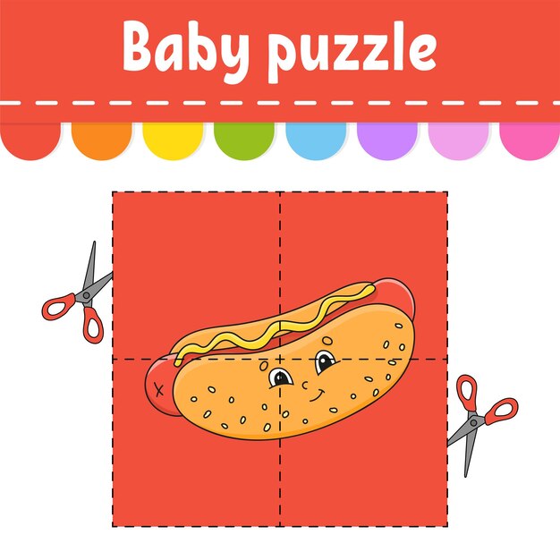 Puzzle per bambini schede flash di livello facile taglia e gioca foglio di lavoro per attività a colori gioco per bambini