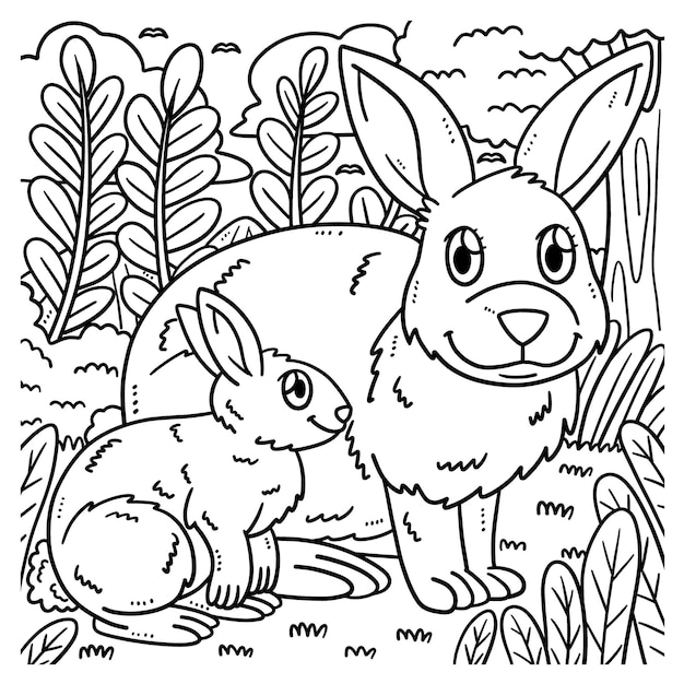 Детский кролик Изолированная страница раскраски для детей