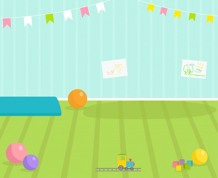 Vector 아기 방 인테리어보기 babyroom 장식 어린이 가구와 장난감 유치원 인테리어 그림입니다. 보육 유년 시절 인테리어 소년 또는 소녀 장소