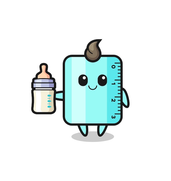 Personaggio dei cartoni animati righello bambino con bottiglia di latte, design in stile carino per t-shirt, adesivo, elemento logo