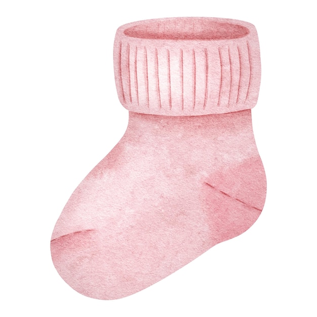 Baby's sock for girls Cute pink booties for infant girl Newborn clothes Watercolor illustration