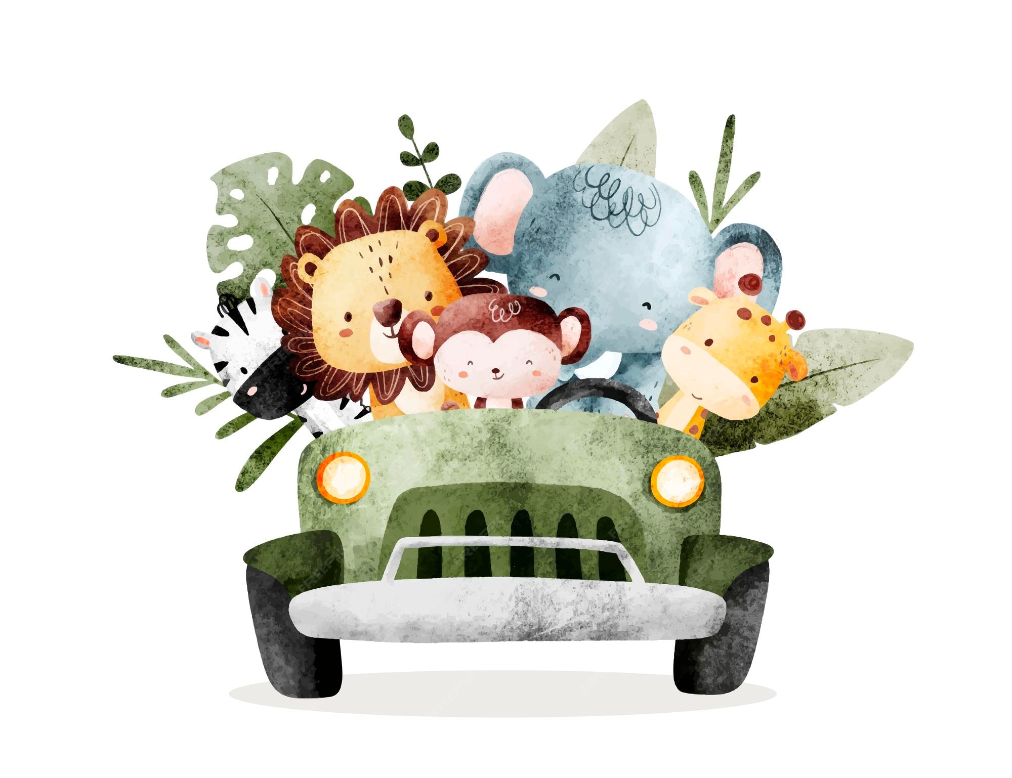 Premium Vector Baby Safari Animals In Car premium-vector-baby-safari-animals-in-car