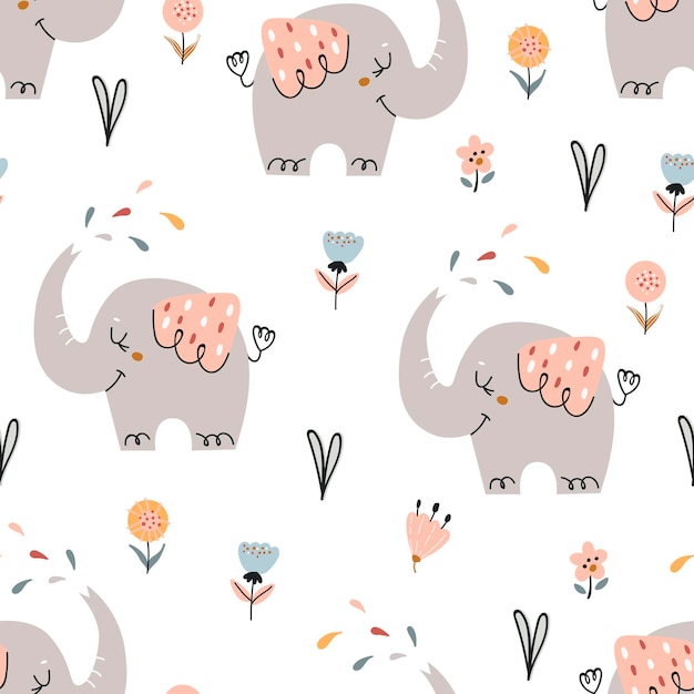 Baby seamless pattern with cute elephants. Pattern for bedroom, wallpaper, kids and baby wear.