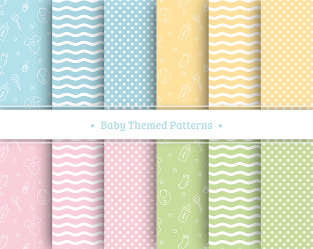 Vector baby seamless patterns set on pastel colors