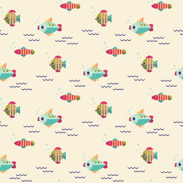 Детский бесшовный векторный рисунок Симпатичные цветные мультяшные рыбы