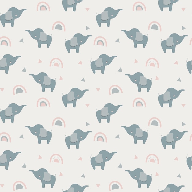 Baby seamless vector pattern cute rainbows and elephants on beige background vector