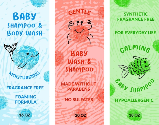 Vector baby shampoo and body wash cosmetics banners