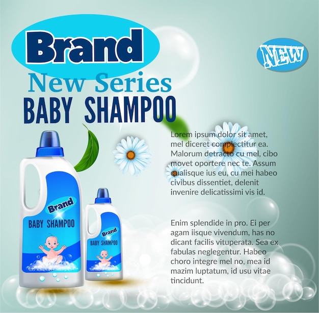 Vector baby shampoo bottles for kids