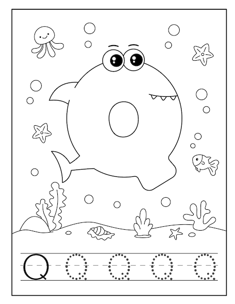 어린이를 위한 아기 상어 알파벳 색칠 공부 페이지