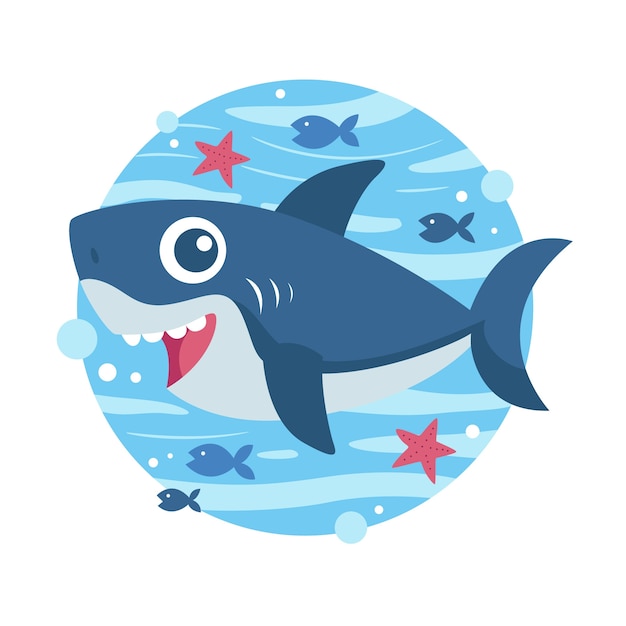 Vector baby shark in cartoon style concept