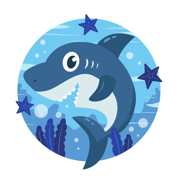 Baby shark in cartoon style concept