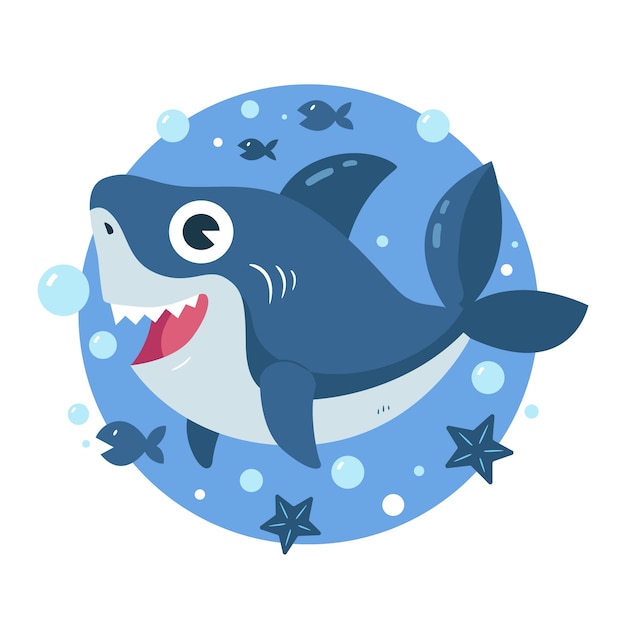 Baby shark in cartoon style concept