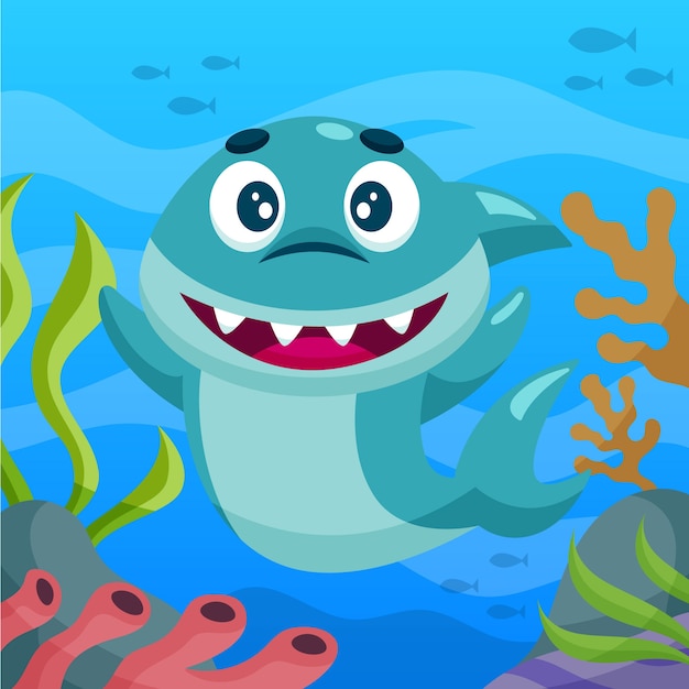 Baby shark in flat design