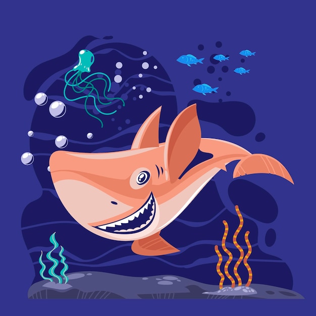 Baby shark vector cartoon smiling with sharp teeth character illustration