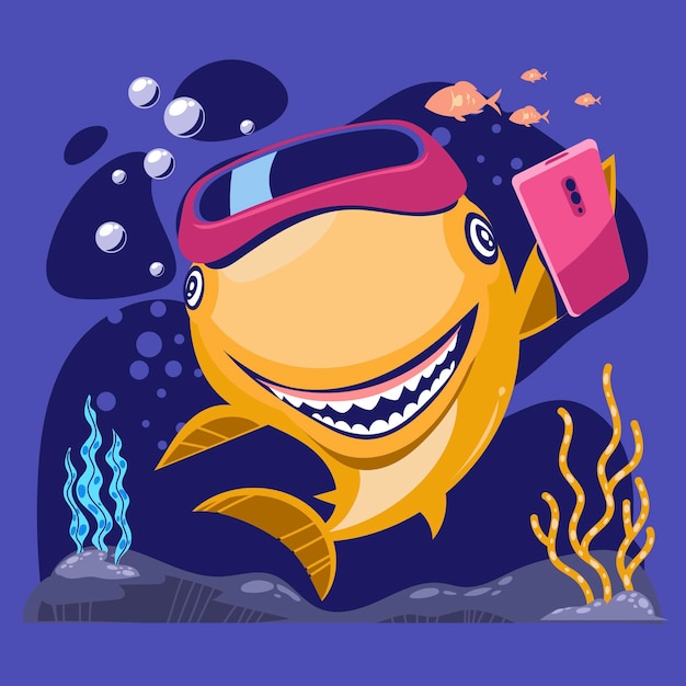 Vettore baby shark vector cartoon sorridente con denti aguzzi illustrazione del carattere