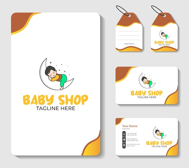 Baby shop logo branding with stationary design template.