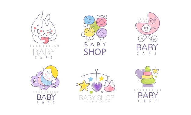 Vector baby shop logos variant design vector set