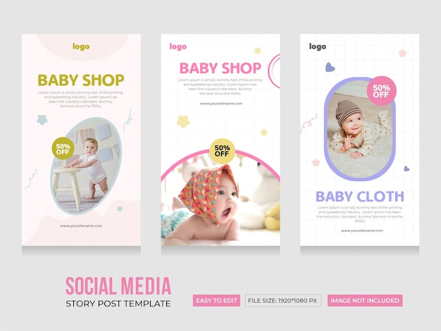 Baby shop social media stories template odern and colorful baby store instagram story design
