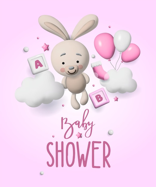 Baby shower 3d-ruimte banner poster op baby shower in render-stijl belettering baby 3 d-stijl