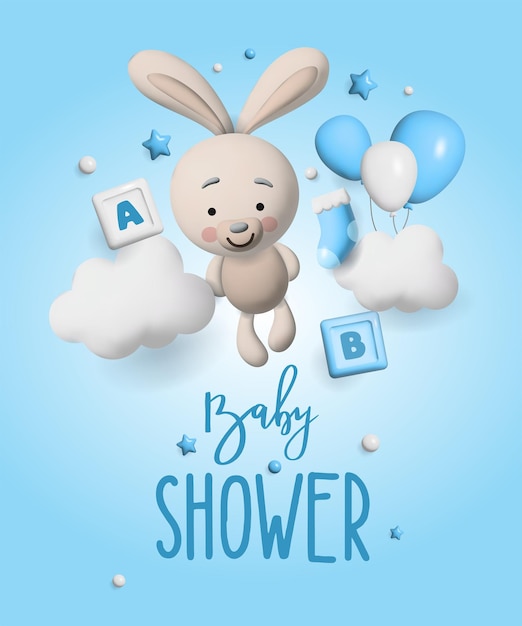 Baby shower 3d space Banner poster on Baby shower in render style Lettering baby Vector in 3d