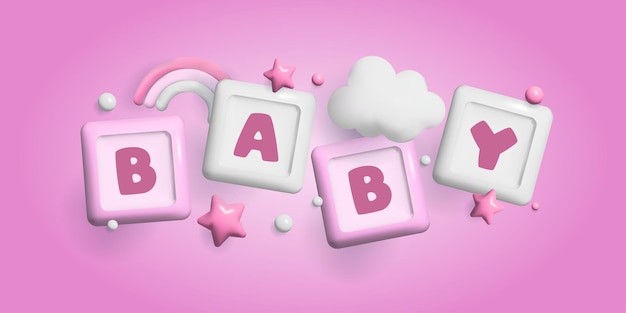 Baby shower 3d space Баннерный плакат на Baby shower в стиле рендеринга Надпись это мальчик Вектор