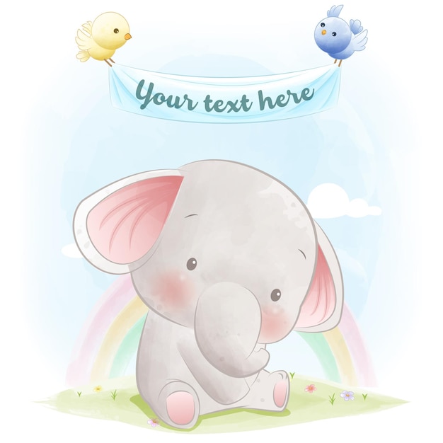 Vector baby shower animal illustration cute little elephant