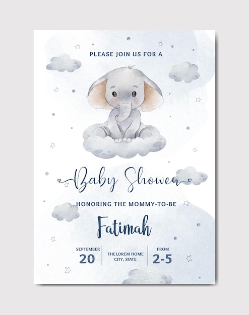 Vector baby shower aquarel uitnodigingskaart