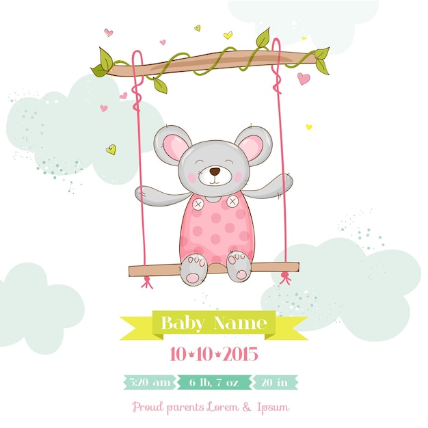 Baby shower or arrival card - baby mouse girl