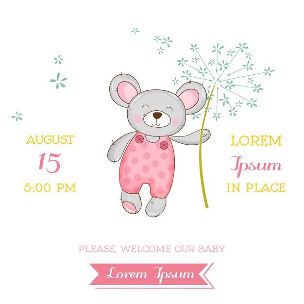 Vector baby shower or arrival card - baby mouse girl