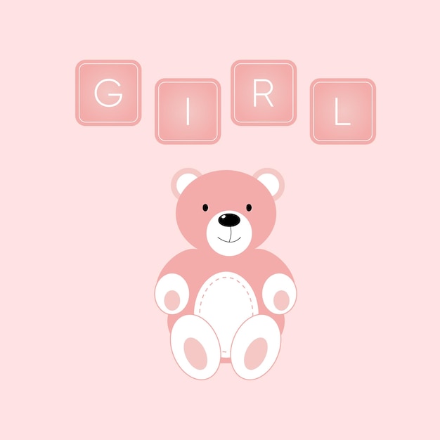 Баннер детского душа с розовым медведем и текстом девушка на розовом фоне это девочка
