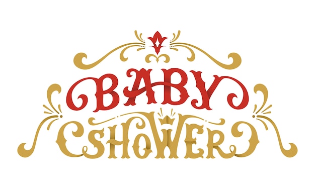 Baby shower belettering. handgeschreven zin met wervelingen en bloeit.